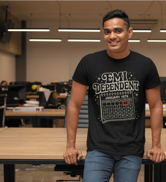 Vintage "EMI Dependent" Calendar UnisexT-Shirt | Funny Salary Pain & Adulting Graphic Tee
