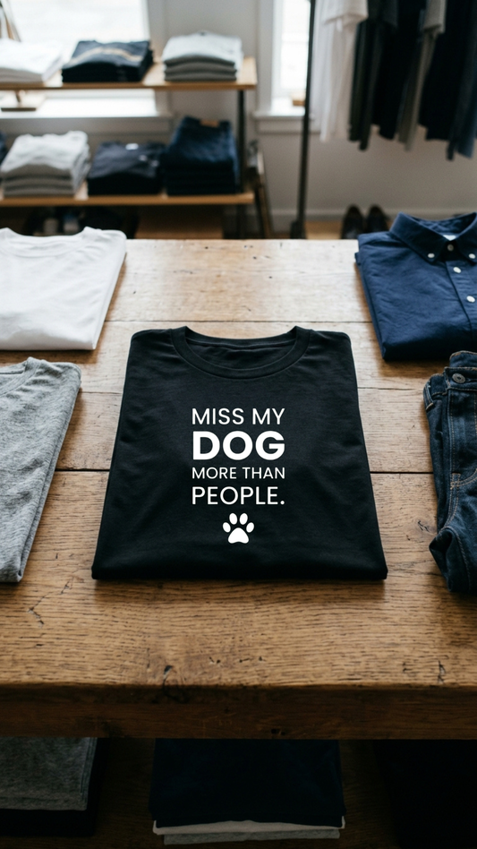 Miss My Dog More Than People Male Classic Crew T-Shirt – Funny Introvert Dog Lover Tee