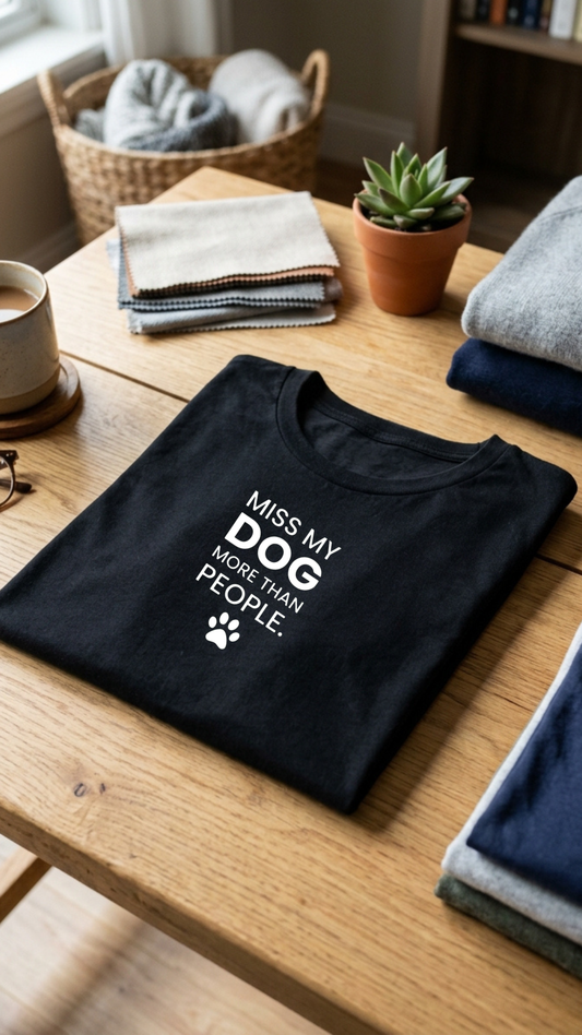 Miss My Dog More Than People Female Classic Crew T-Shirt– Funny Introvert Dog Lover Tee