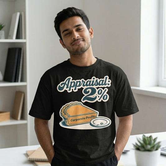 Vintage "Appraisal 2%" Minimalist Pie Unisex Oversize T-Shirt | Funny Salary Pain Graphic Tee