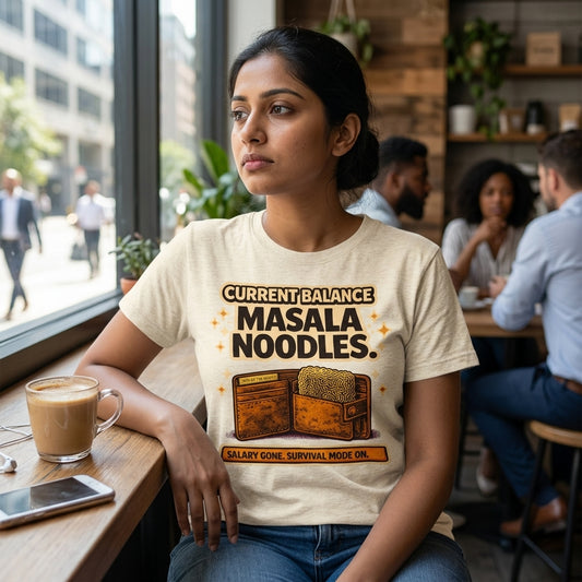 Current Balance: Masala Noodles T-Shirt – Salary Gone Survival Mode On
