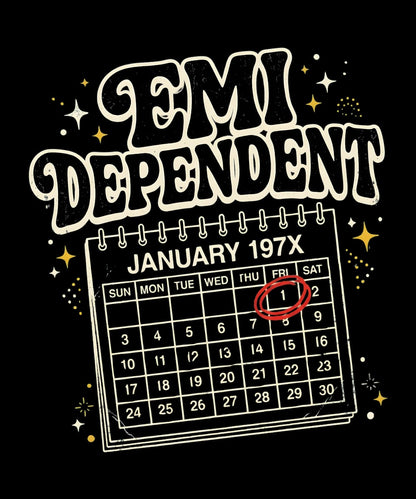 Vintage "EMI Dependent" Calendar Unisex Oversized T-Shirt | Funny Salary Pain & Adulting Graphic Tee