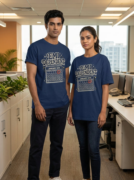 Vintage "EMI Dependent" Calendar Unisex Oversized T-Shirt | Funny Salary Pain & Adulting Graphic Tee