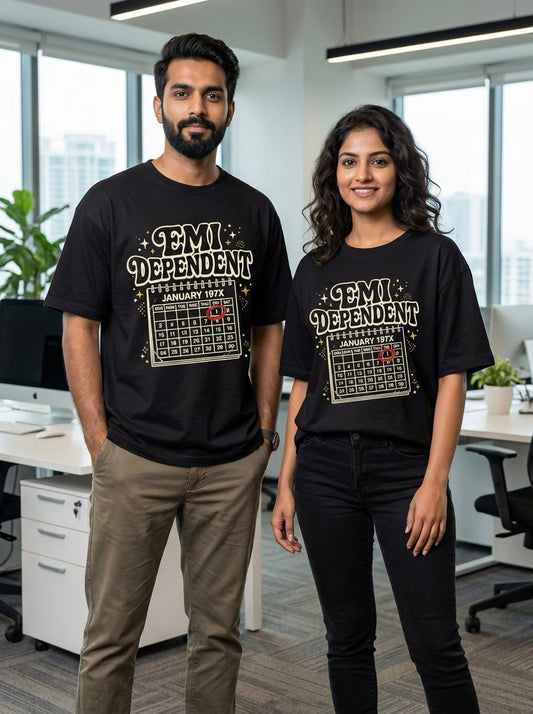 Vintage "EMI Dependent" Calendar Unisex Oversized T-Shirt | Funny Salary Pain & Adulting Graphic Tee